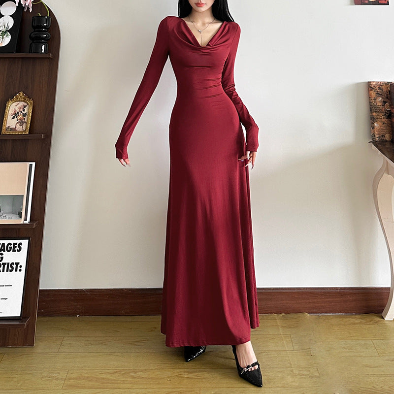 Elegant High-end Lapel Slim-fit Slimming Dress
