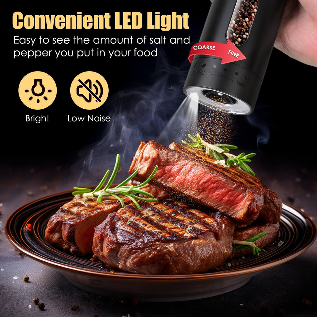1Pc  Electric Pepper Grinder USB Rechargeable Pepper Mill Automatic Salt Grinder With 6 Adjustable Coarseness LED Light 110ML Container One Hand Operation For Kitchen Essential